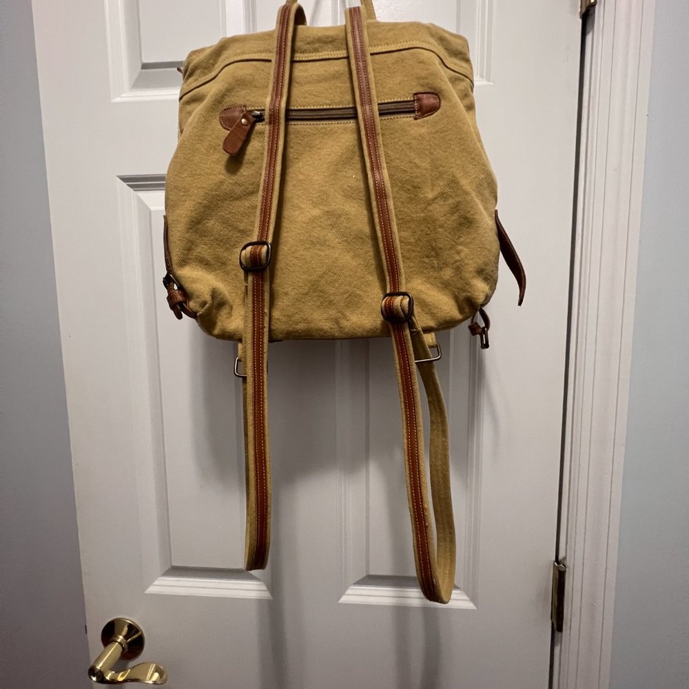 Boho western woven backpack tooled leather flap Aztec southwestern festival bag - Picture 3 of 12